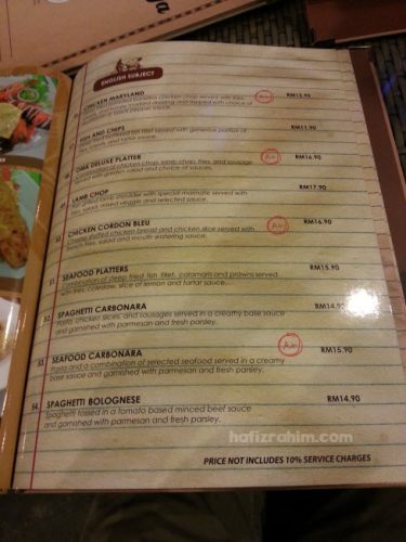 menu western old malaya kopitiam