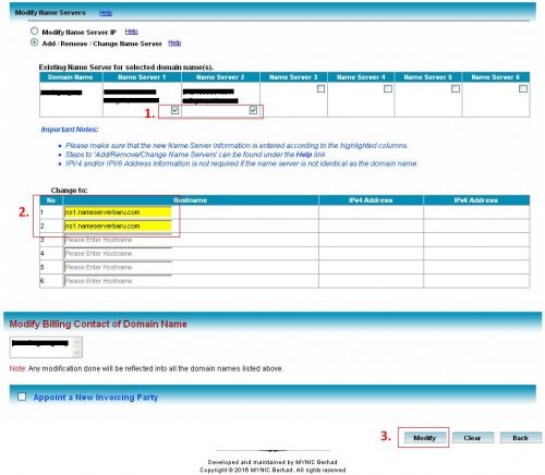 Modify nameserver domain dot my Mynic