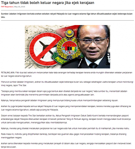 Larangan Ke Luar Negara Jika Ejek Kerajaan