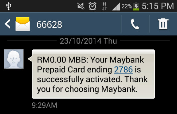Kad Shell EasiGO American Express prepaid telah diaktifkan.